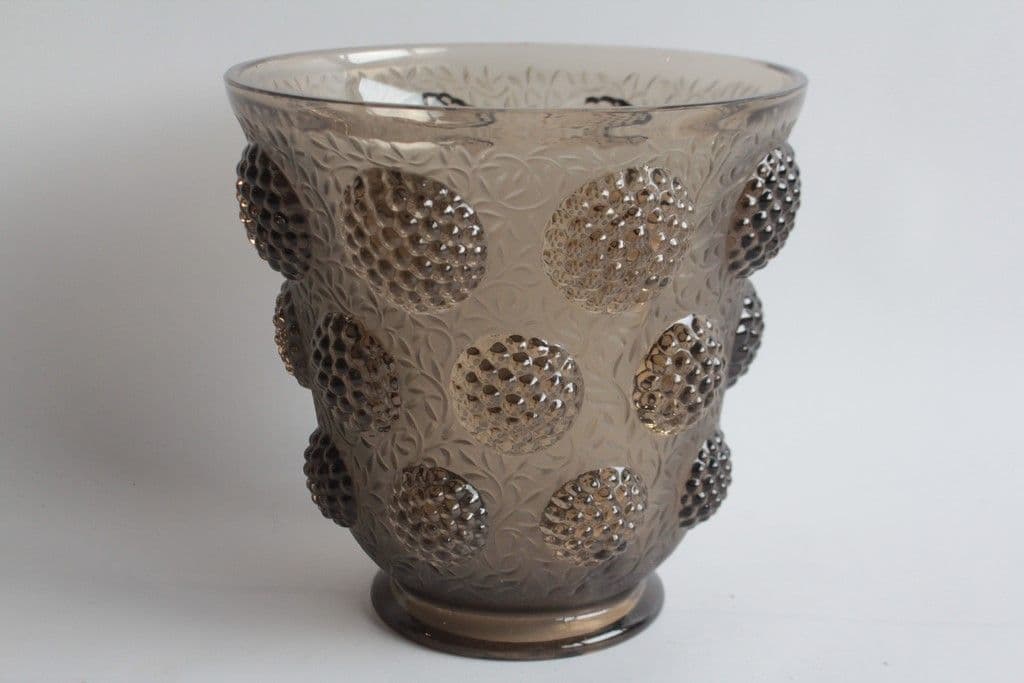 VERLYS Vase verre fumé cabochons Art Déco